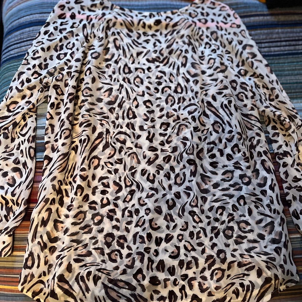 CAbi Animal Print Blouse in Black and Cream